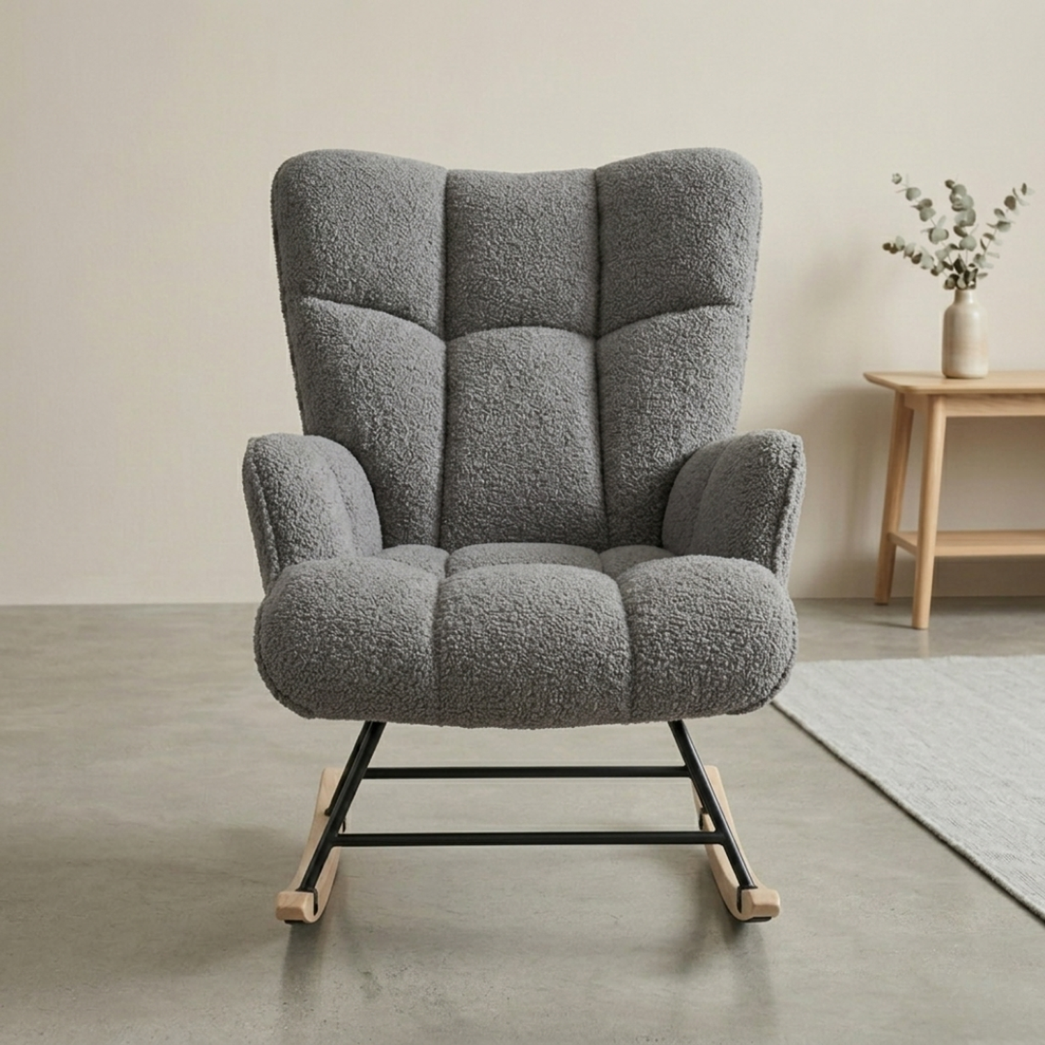 Silla Mecedora Moderna Bouclé Gris Acolchada para Living 2