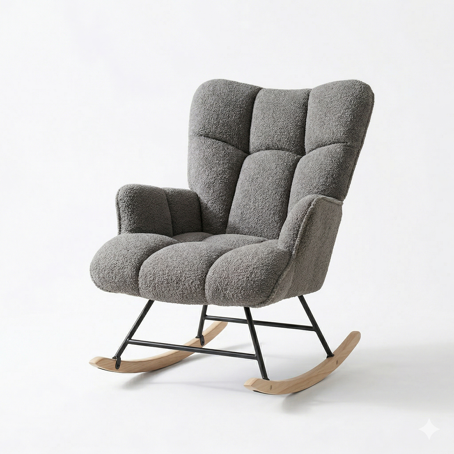 Silla Mecedora Moderna Bouclé Gris Acolchada para Living 3