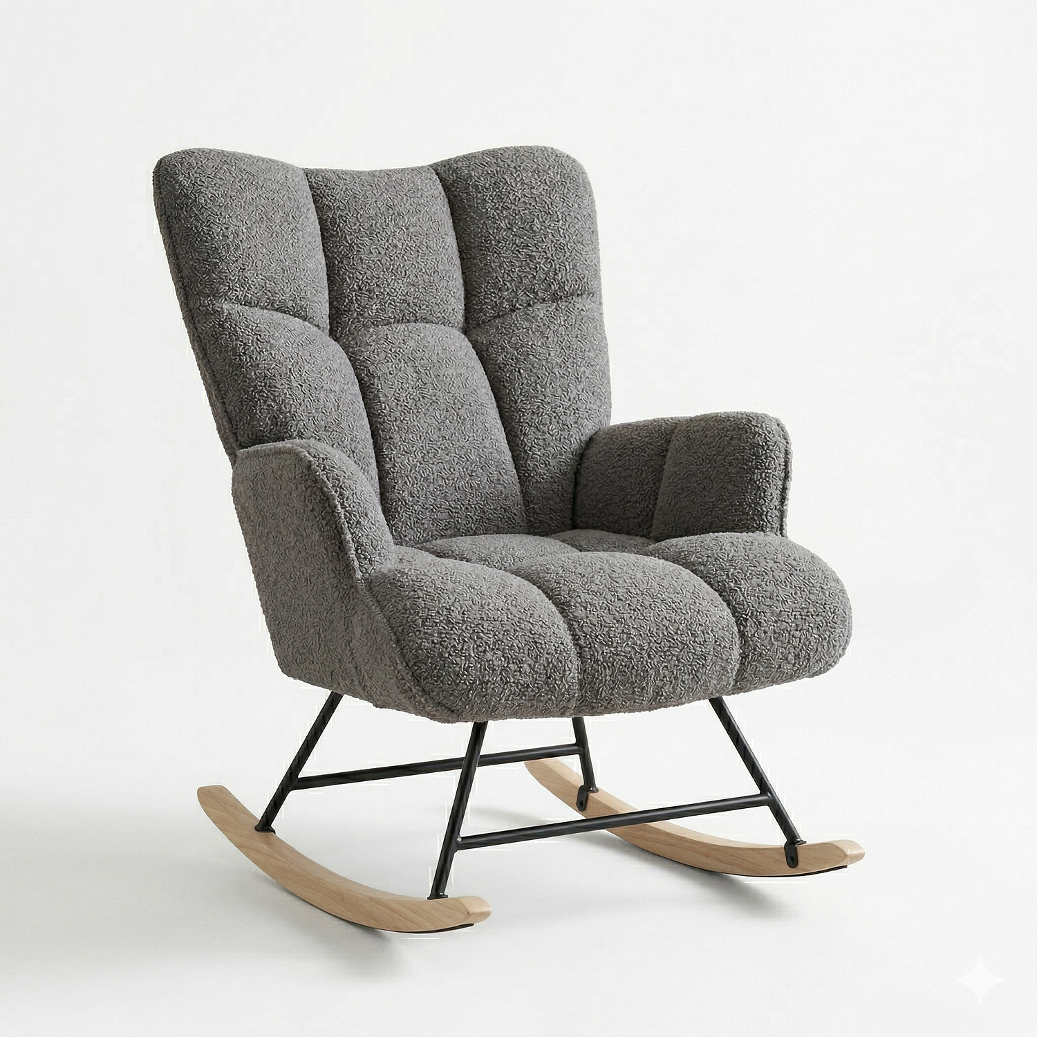 Silla Mecedora Moderna Bouclé Gris Acolchada para Living 4