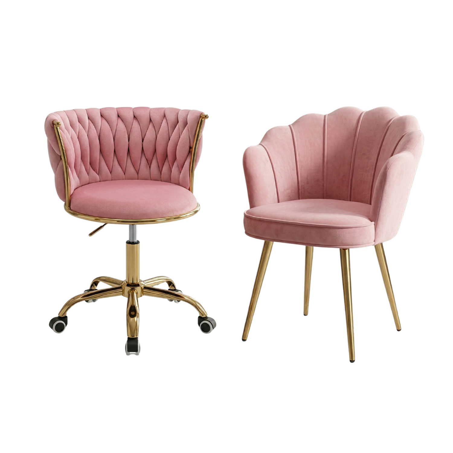 Set de 2 Sillas de Manicura Profesional una Fija y Con Ruedas para Salón de Uñas Moderno 5