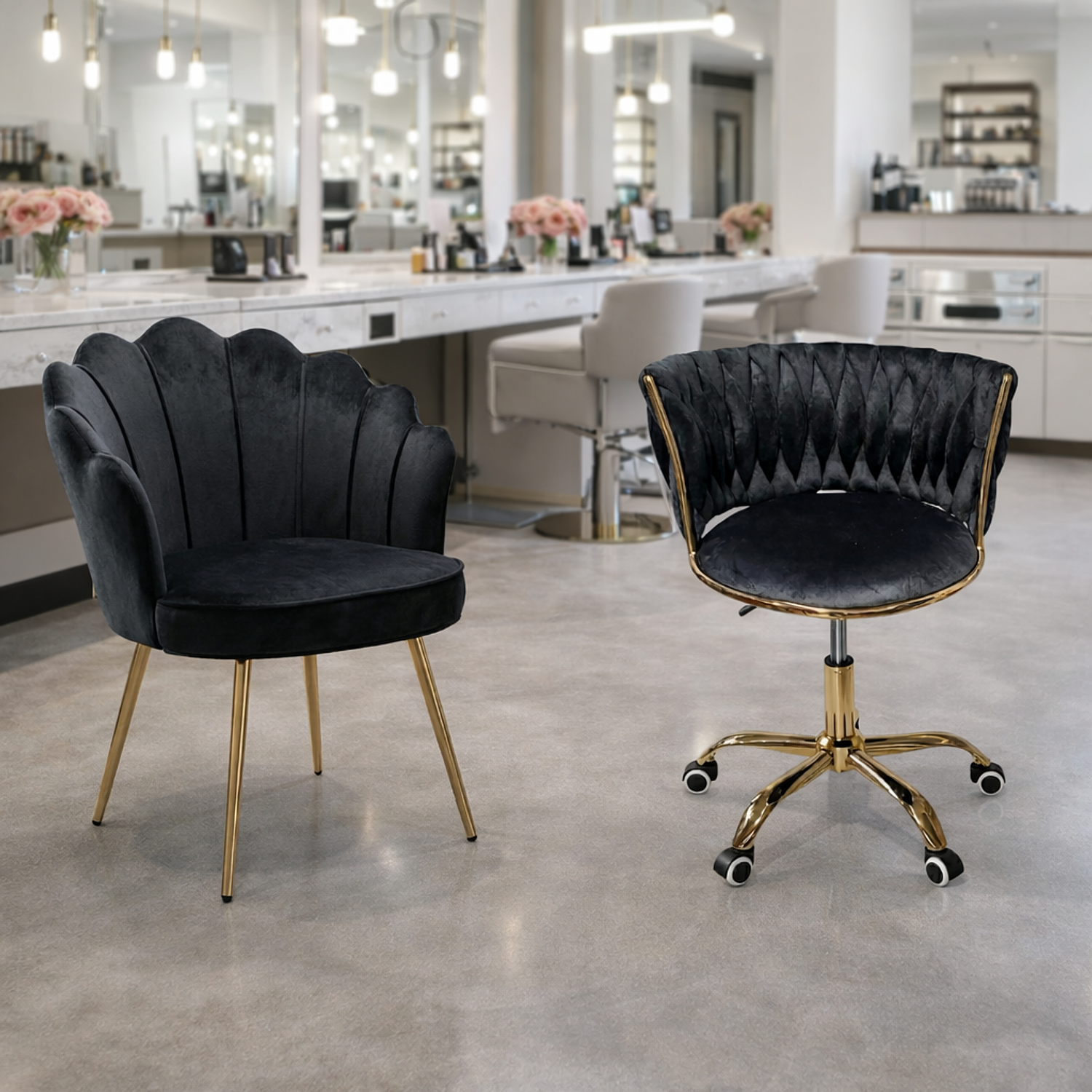 Set de 2 Sillas de Manicura Profesional una Fija y Con Ruedas para Salón de Uñas Moderno 6