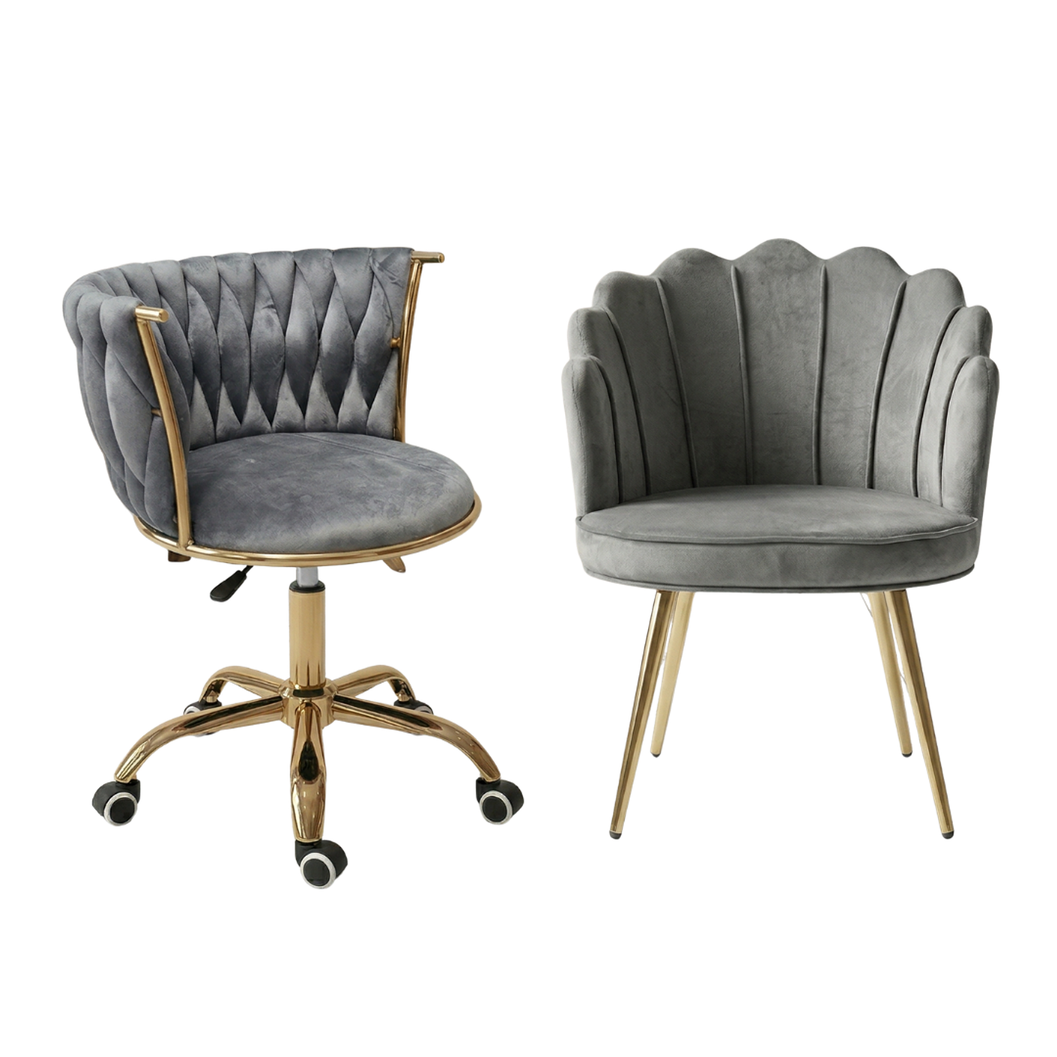 Set de 2 Sillas de Manicura Profesional una Fija y Con Ruedas para Salón de Uñas Moderno 3