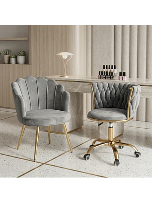 Set de 2 Sillas de Manicura Profesional una Fija y Con Ruedas para Salón de Uñas Moderno