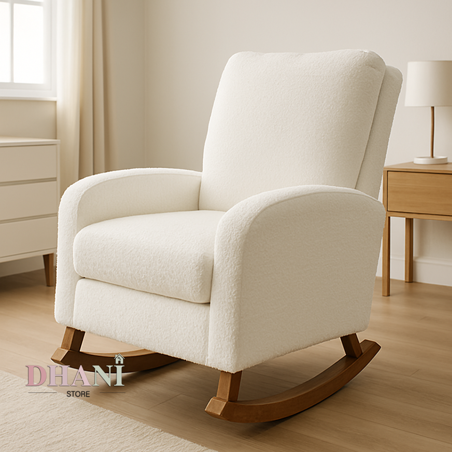 Sillón  Mecedora Tela de Peluche con Patas de Madera Nórdico Ergonómico  7