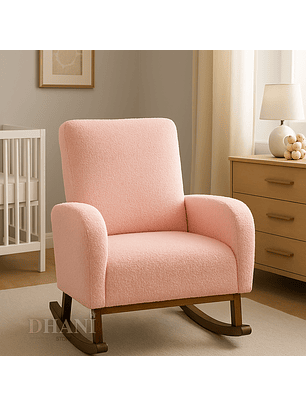 Sillón  Mecedora Tela de Peluche con Patas de Madera Nórdico Ergonómico 