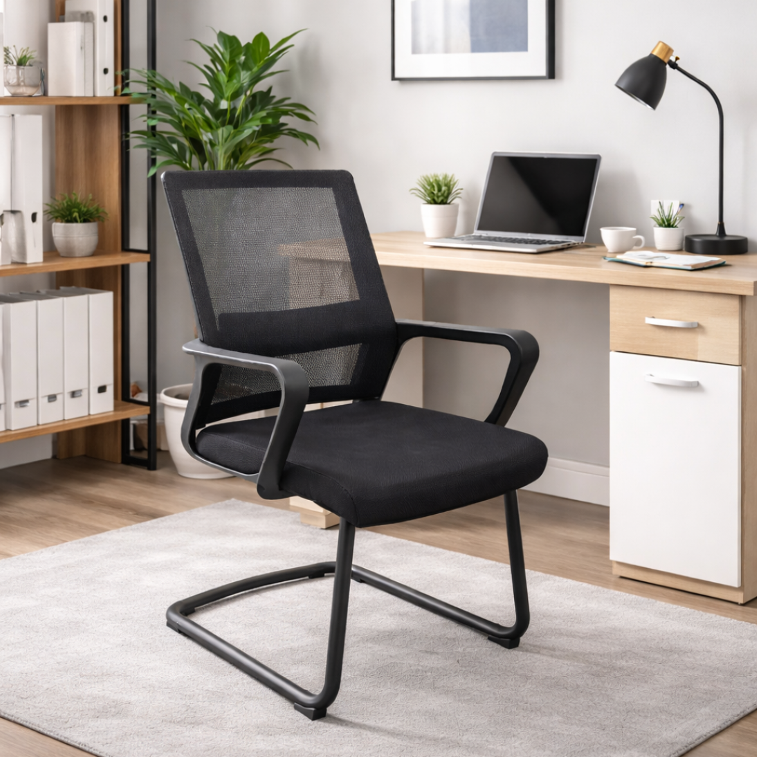 Silla de Visita Ergonómica para Oficina con Malla Negra 1