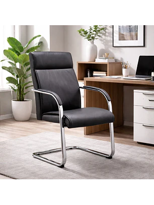Silla de Visita en Ecocuero Ergonómica para Escritorio, Recepción y Secretaría