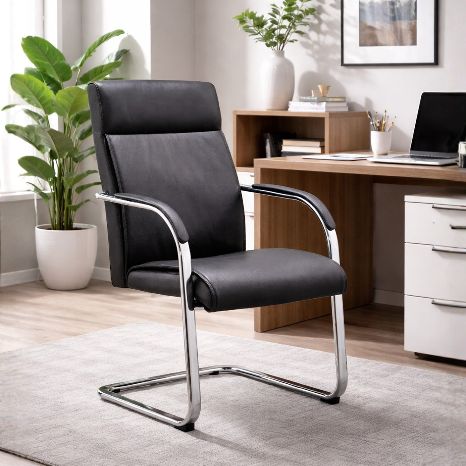 Silla de Visita en Ecocuero Ergonómica para Escritorio, Recepción y Secretaría 1