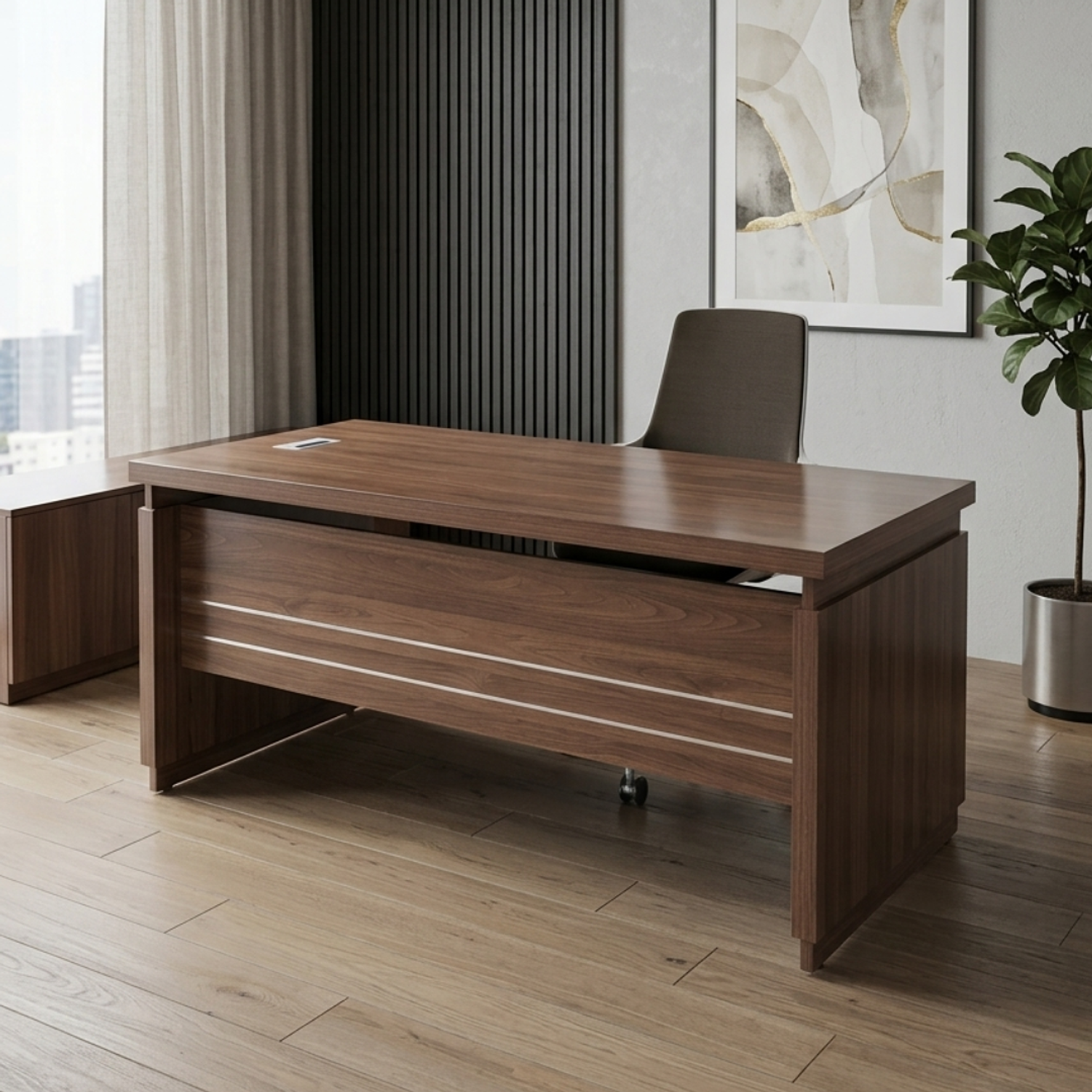 Escritorio Ejecutivo de Madera Clásico con Pasacables Integrado para Oficina  2
