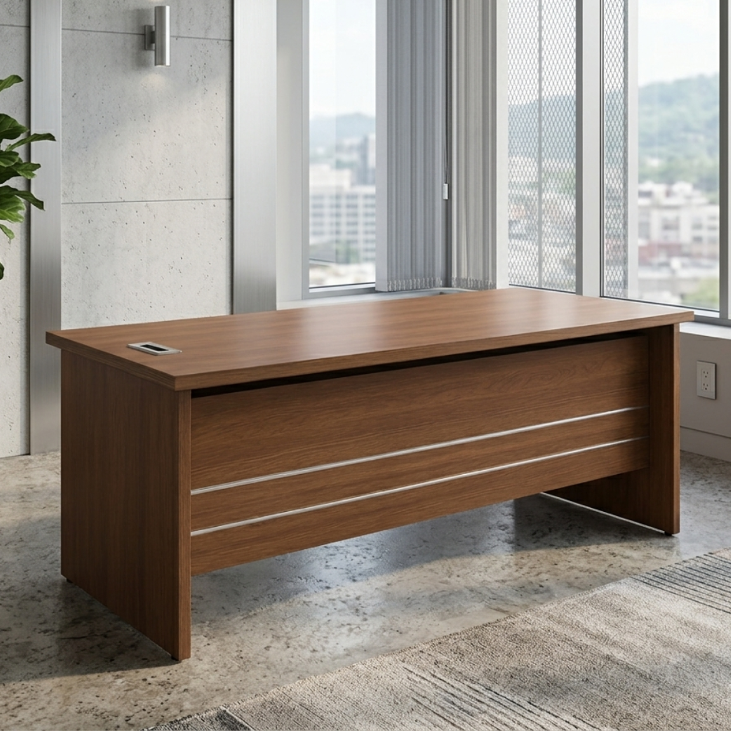 Escritorio Ejecutivo de Madera Clásico con Pasacables Integrado para Oficina  5