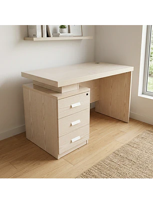 Escritorio Ejecutivo de Madera Beige con Cajones Estilo Clásico