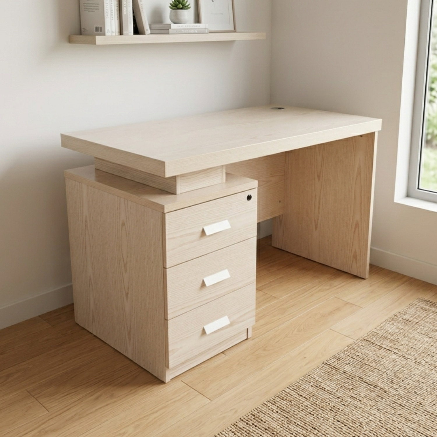 Escritorio Ejecutivo de Madera Beige con Cajones Estilo Clásico 1