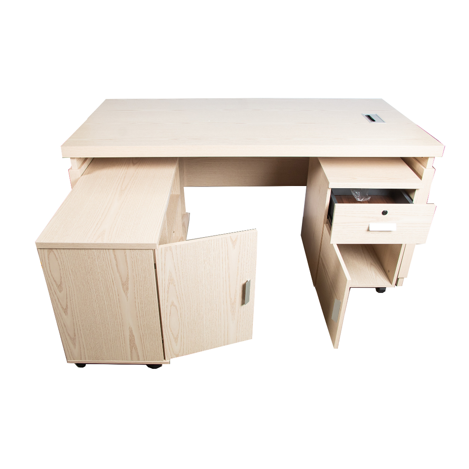 Escritorio Ejecutivo de Madera con 2 Cajones y Gabinete Beige para Oficina 7