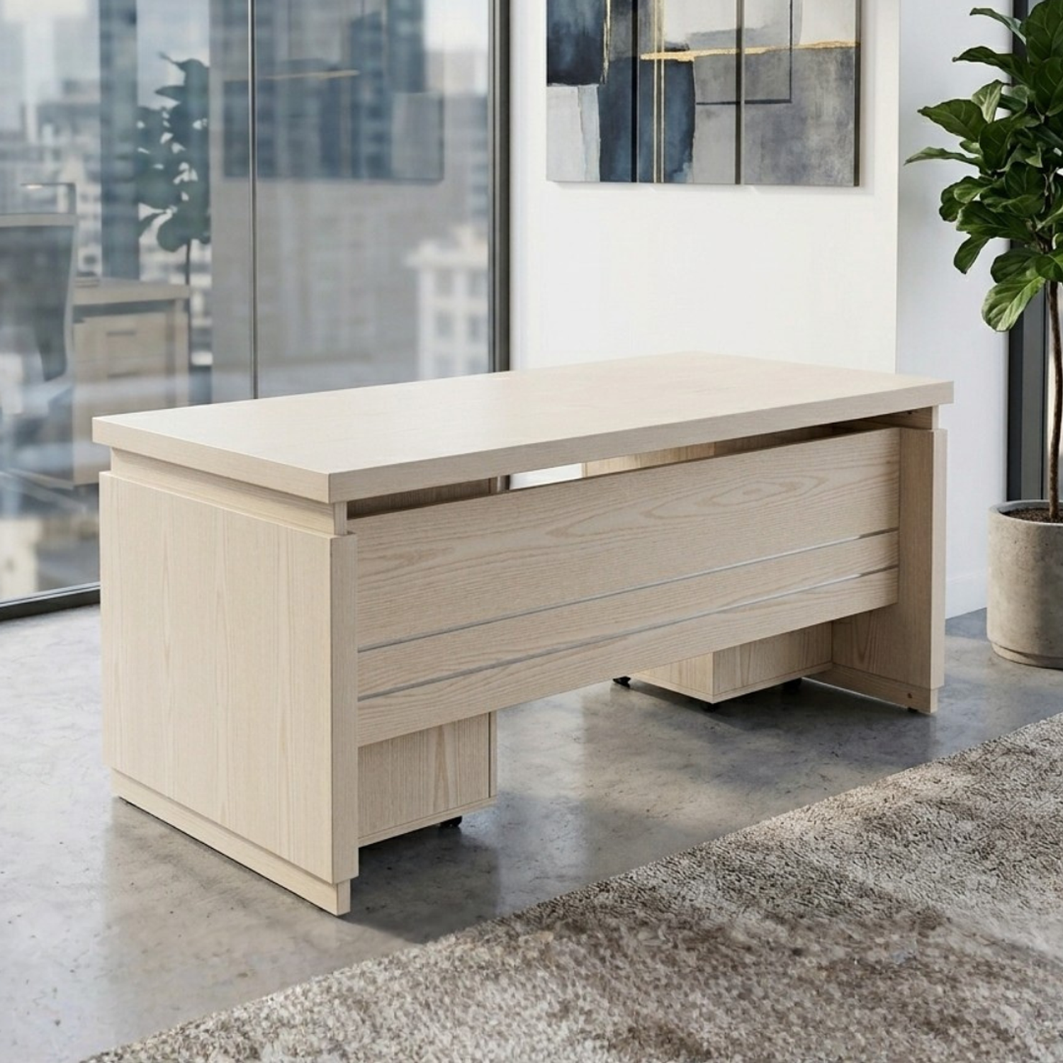 Escritorio Ejecutivo de Madera con 2 Cajones y Gabinete Beige para Oficina 2