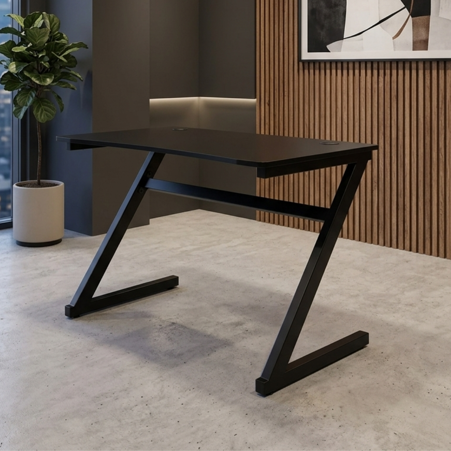 Escritorio Gamer Minimalista en Z Negro para Oficina y Setup Profesional 3