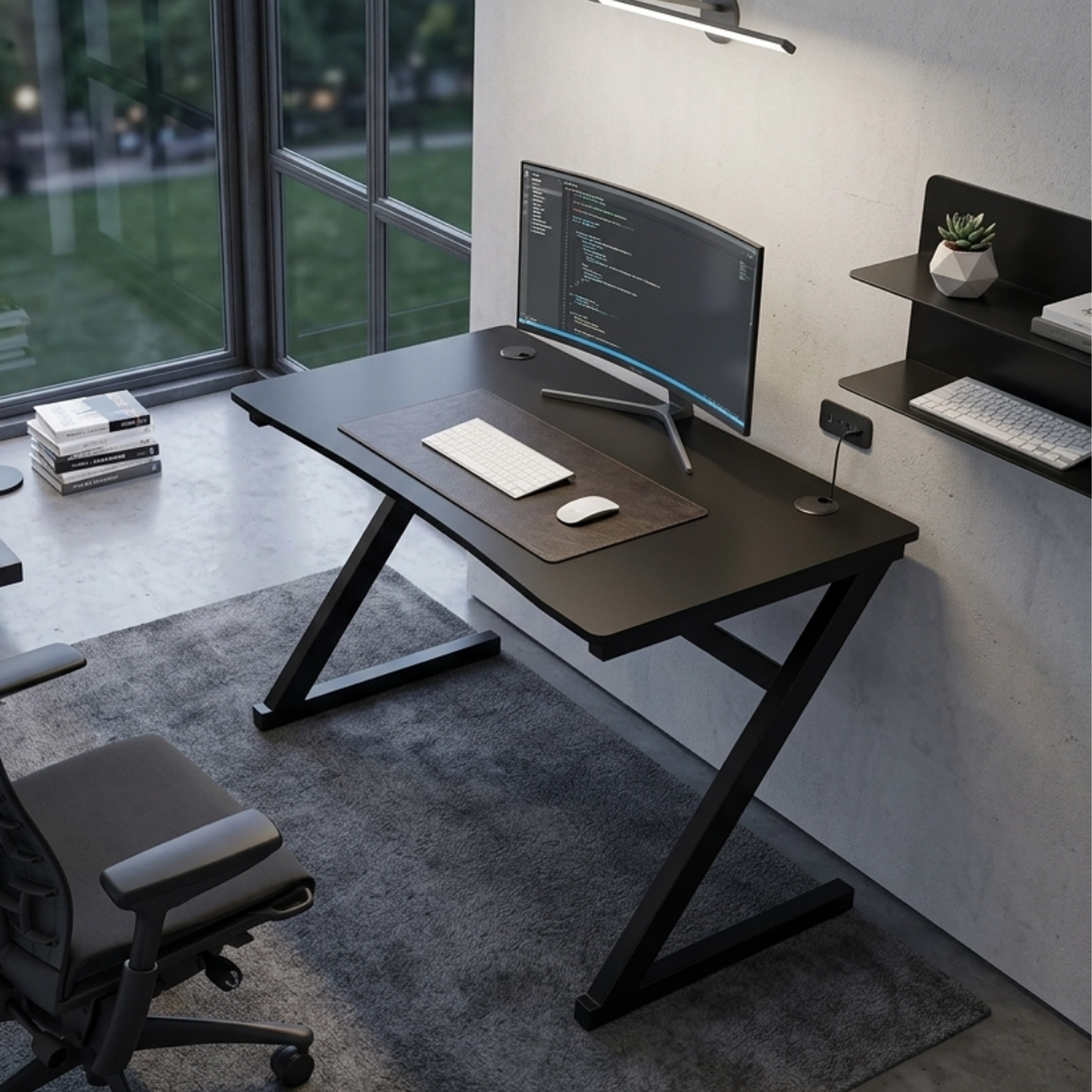 Escritorio Gamer Minimalista en Z Negro para Oficina y Setup Profesional 5