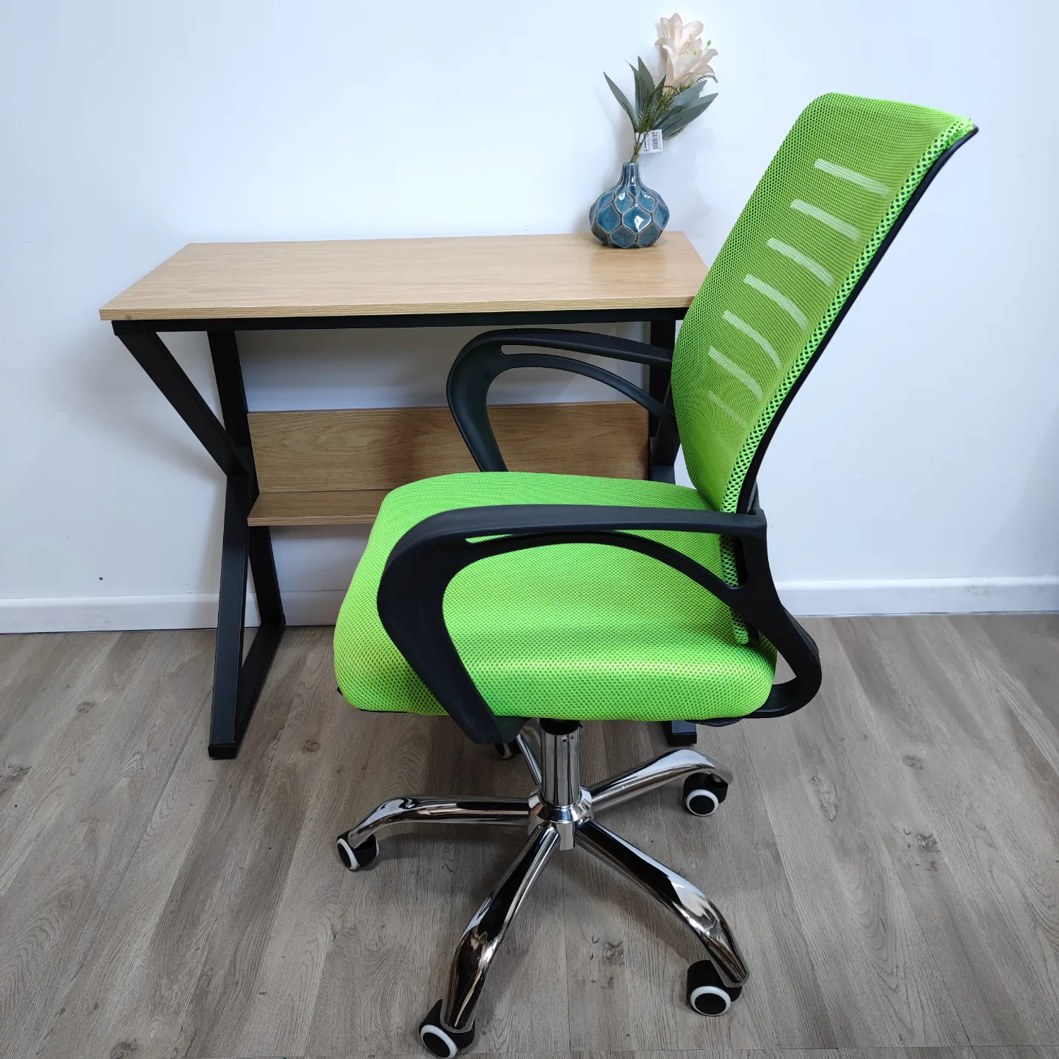 Escritorio de Oficina con Base de Metal de 2 Niveles de Madera  4