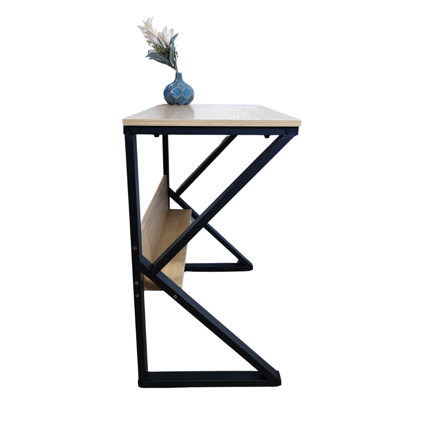 Escritorio de Oficina con Base de Metal de 2 Niveles de Madera  6