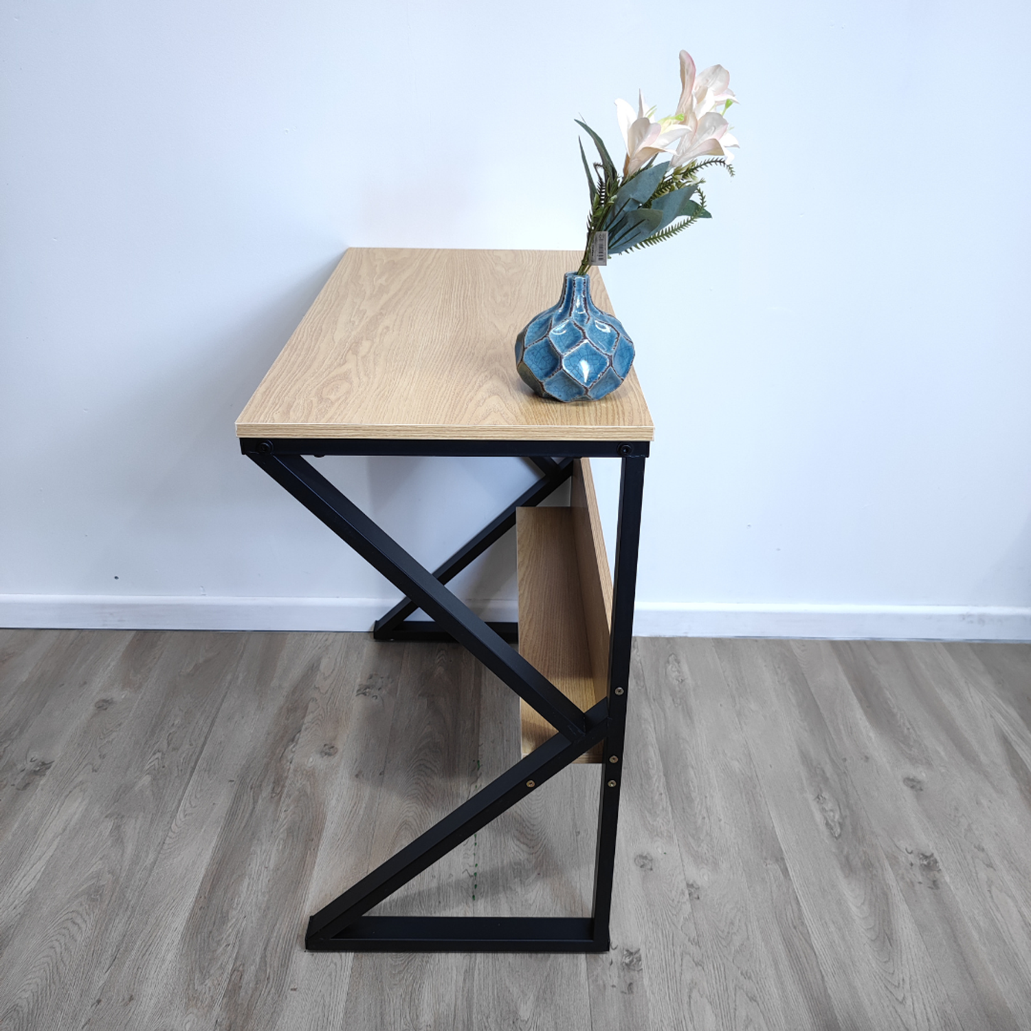 Escritorio de Oficina con Base de Metal de 2 Niveles de Madera  5