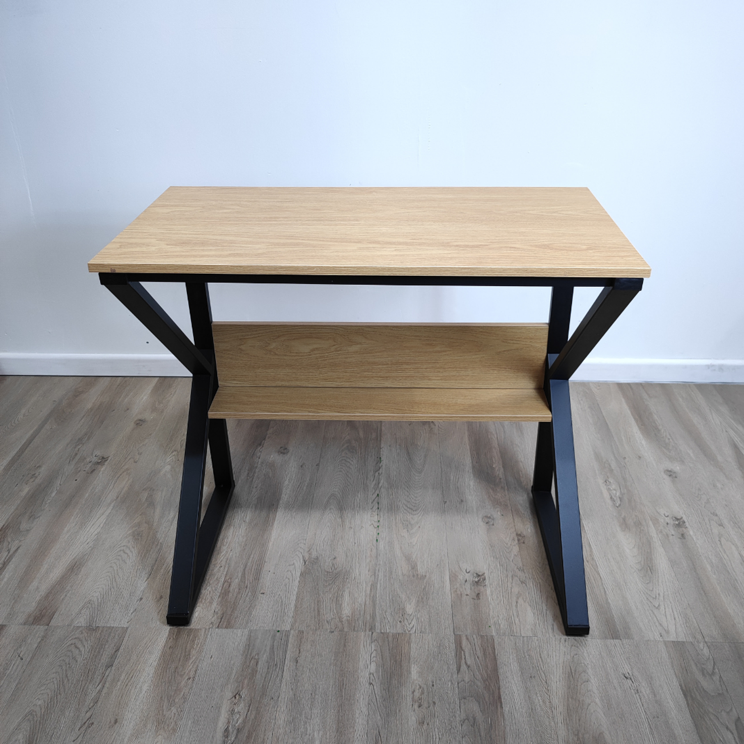 Escritorio de Oficina con Base de Metal de 2 Niveles de Madera  1