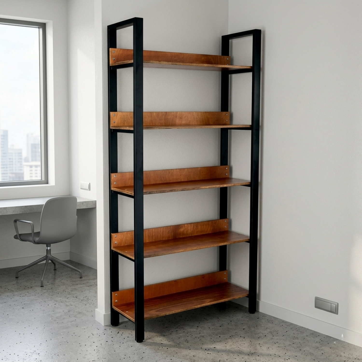 Estantería Moderno Minimalista de Madera y Hierro para Oficina y Hogar 3