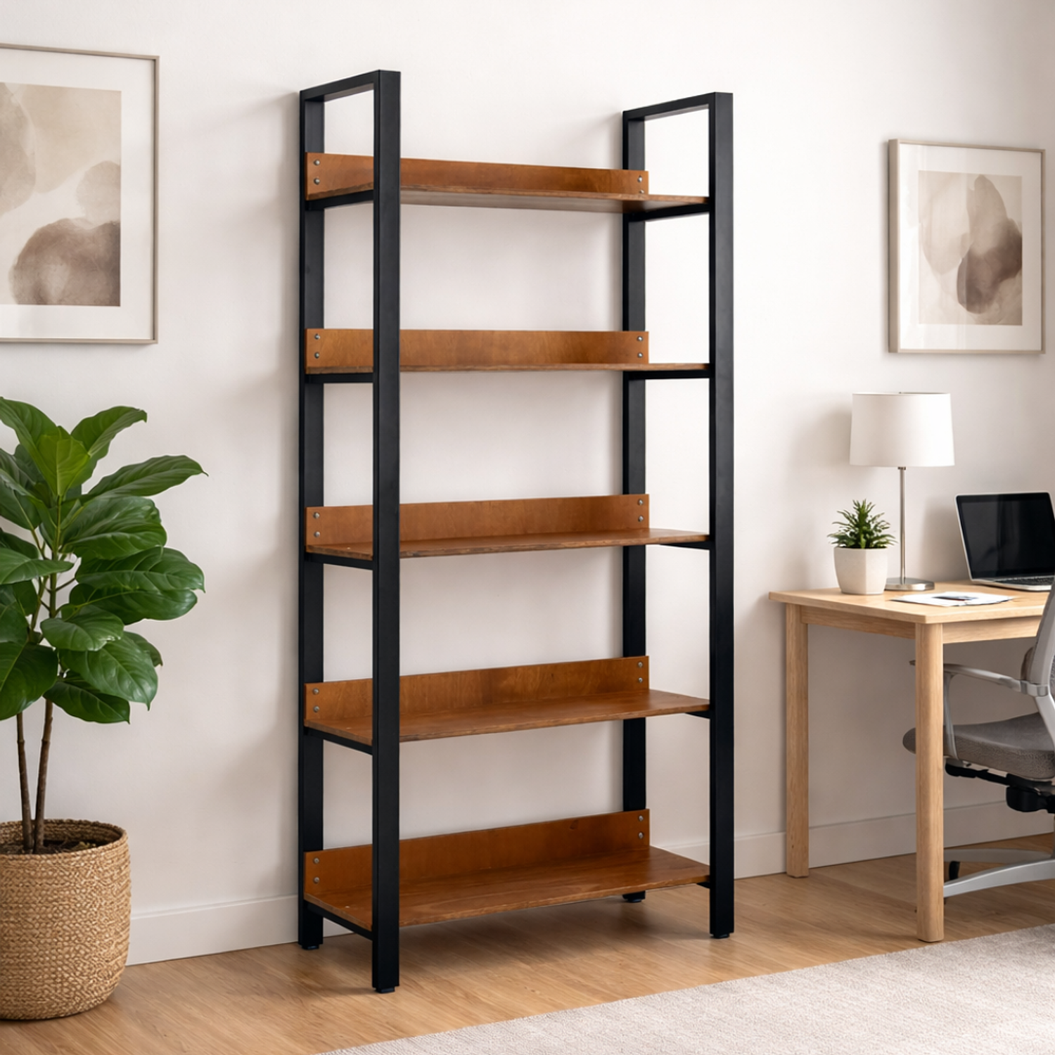 Estantería Moderno Minimalista de Madera y Hierro para Oficina y Hogar 2