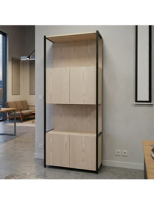 Estantería para Oficina de Madera y Hierro con 2 Repisas y 2 Cajones 