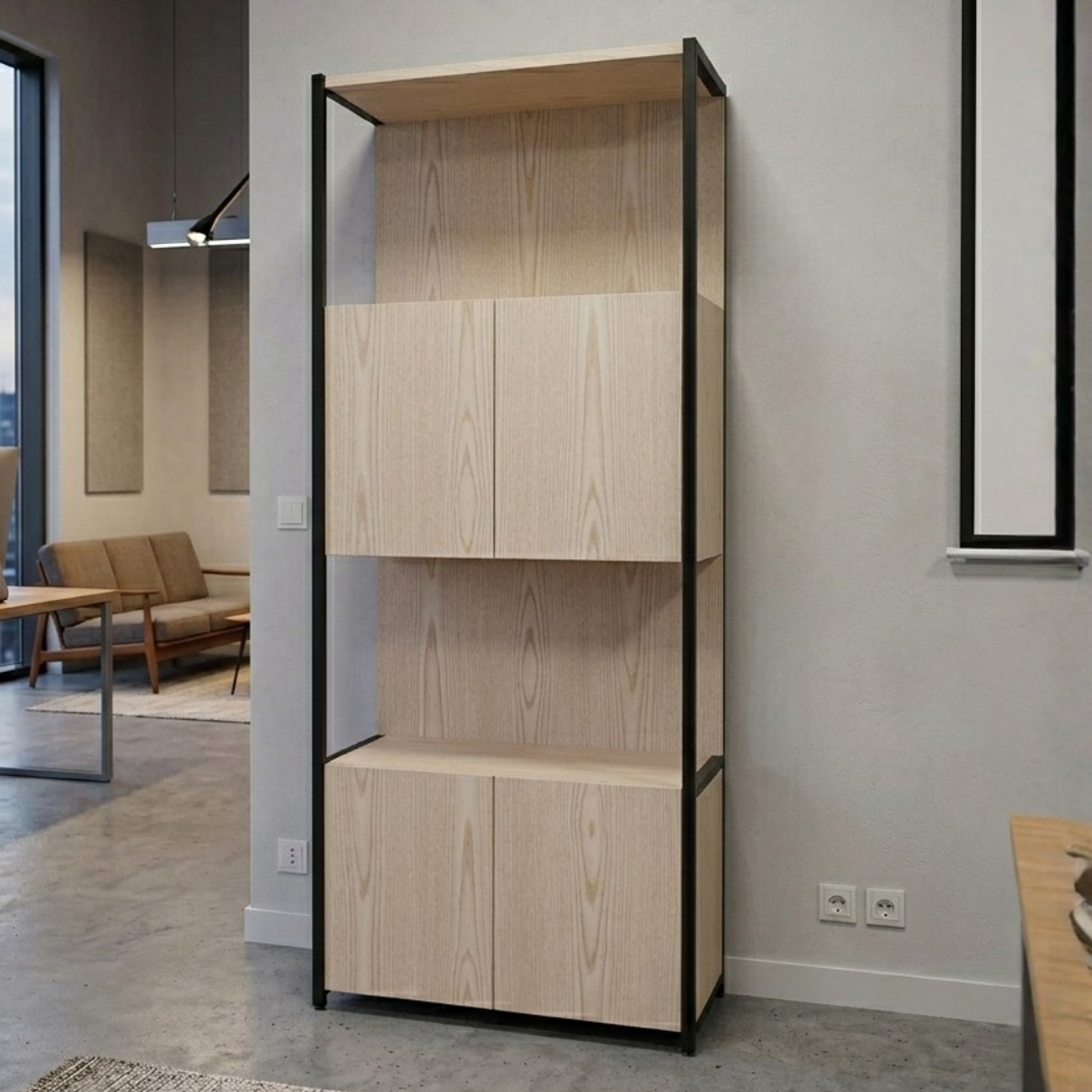 Estantería para Oficina de Madera y Hierro con 2 Repisas y 2 Cajones  1