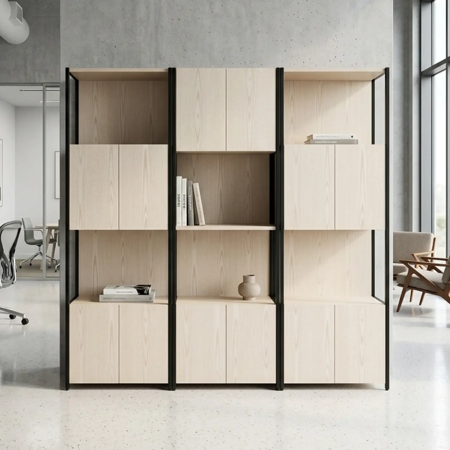 Estantería Moderna 3 Cuerpos de Madera y Hierro para Oficina u Hogar 4