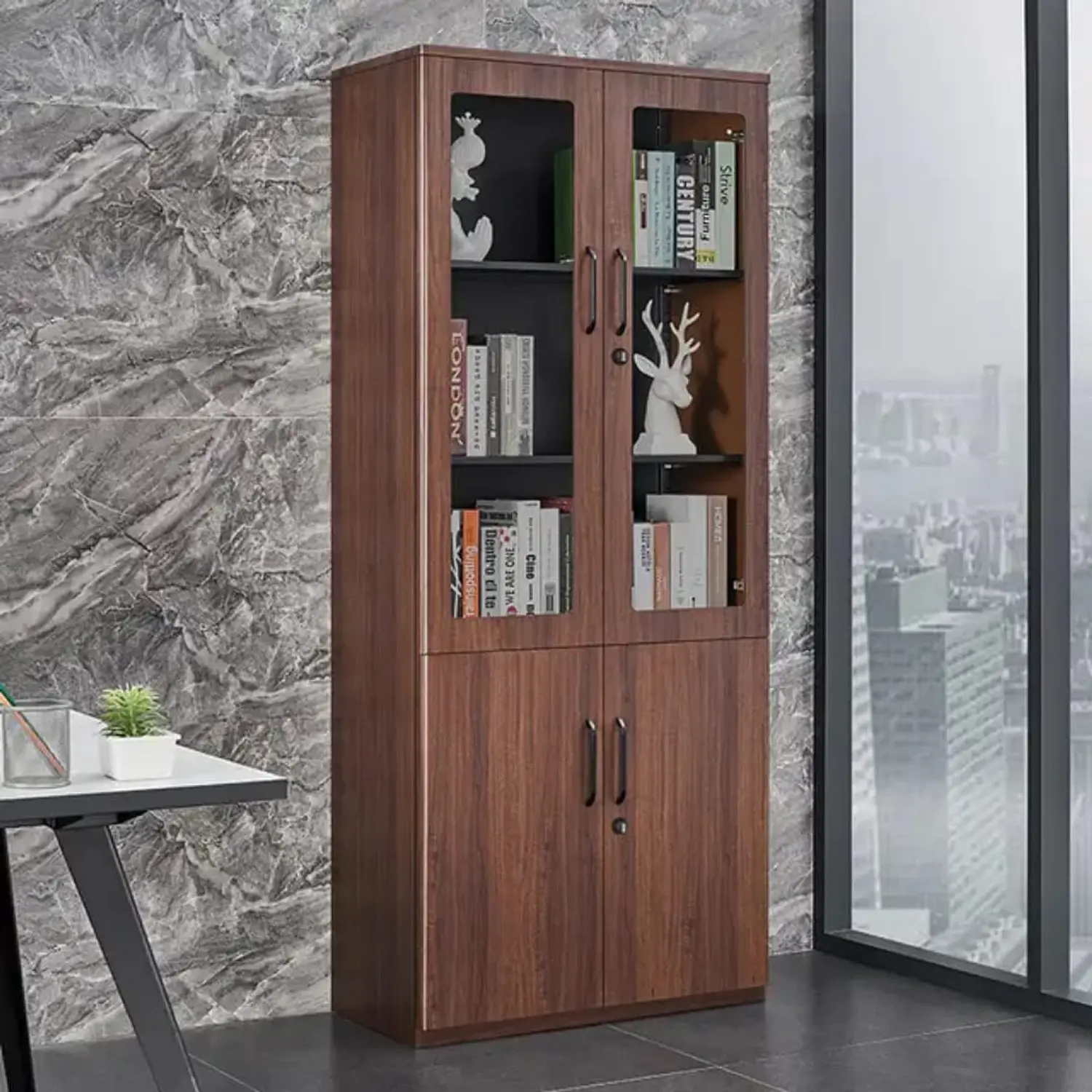 Vitrina de Madera Moderna con Puertas de Vidrio para Oficina u Hogar 1