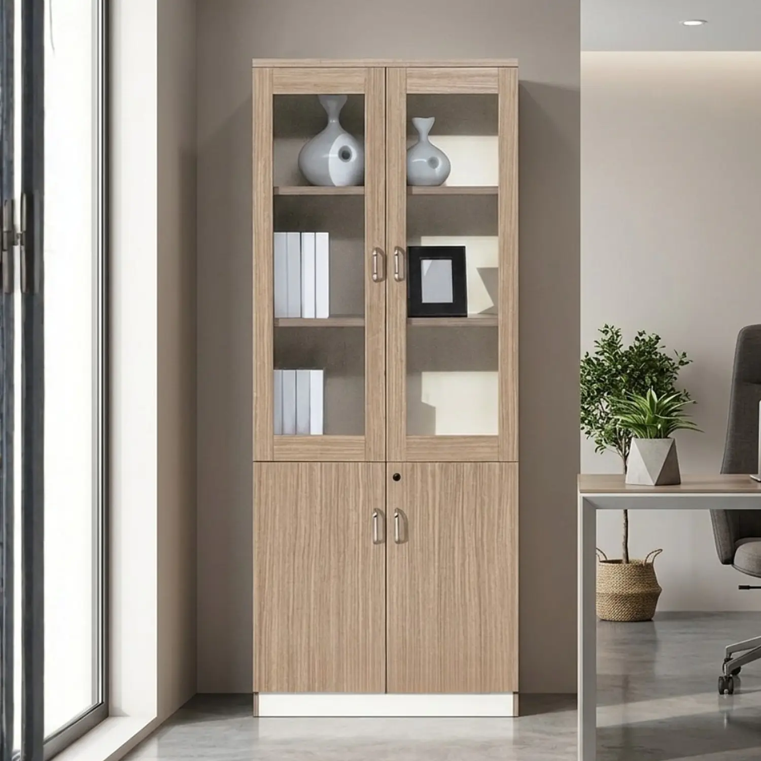 Vitrina de Madera Moderna con Puertas de Vidrio para Oficina u Hogar 3