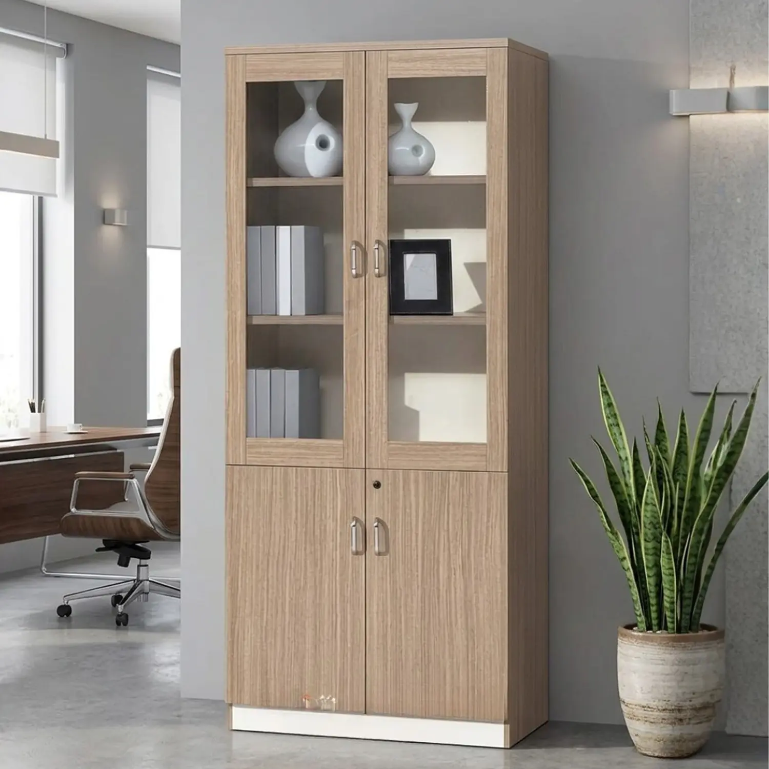 Vitrina de Madera Moderna con Puertas de Vidrio para Oficina u Hogar 4
