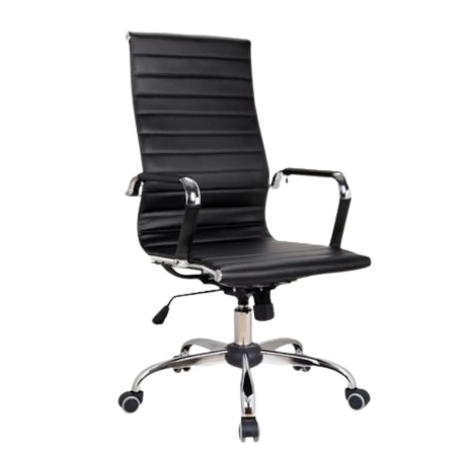 Silla de Oficina Ejecutiva Negra con Brazos Cromados y Ruedas 4