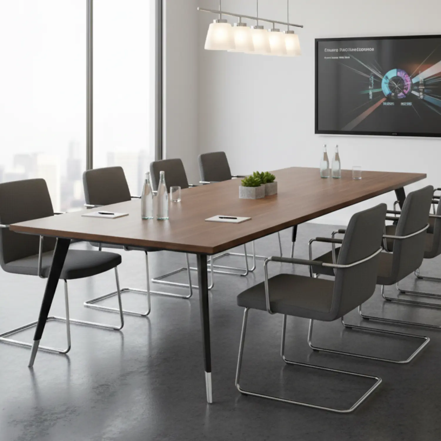 Mesa de Reuniones Rectangular de Madera Beige o Caoba Oscuro 6