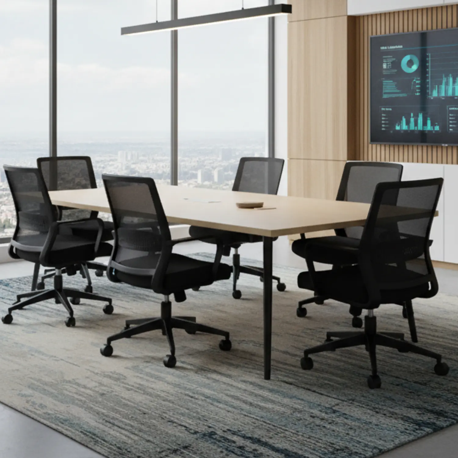 Mesa de Reuniones Rectangular de Madera Beige o Caoba Oscuro 2