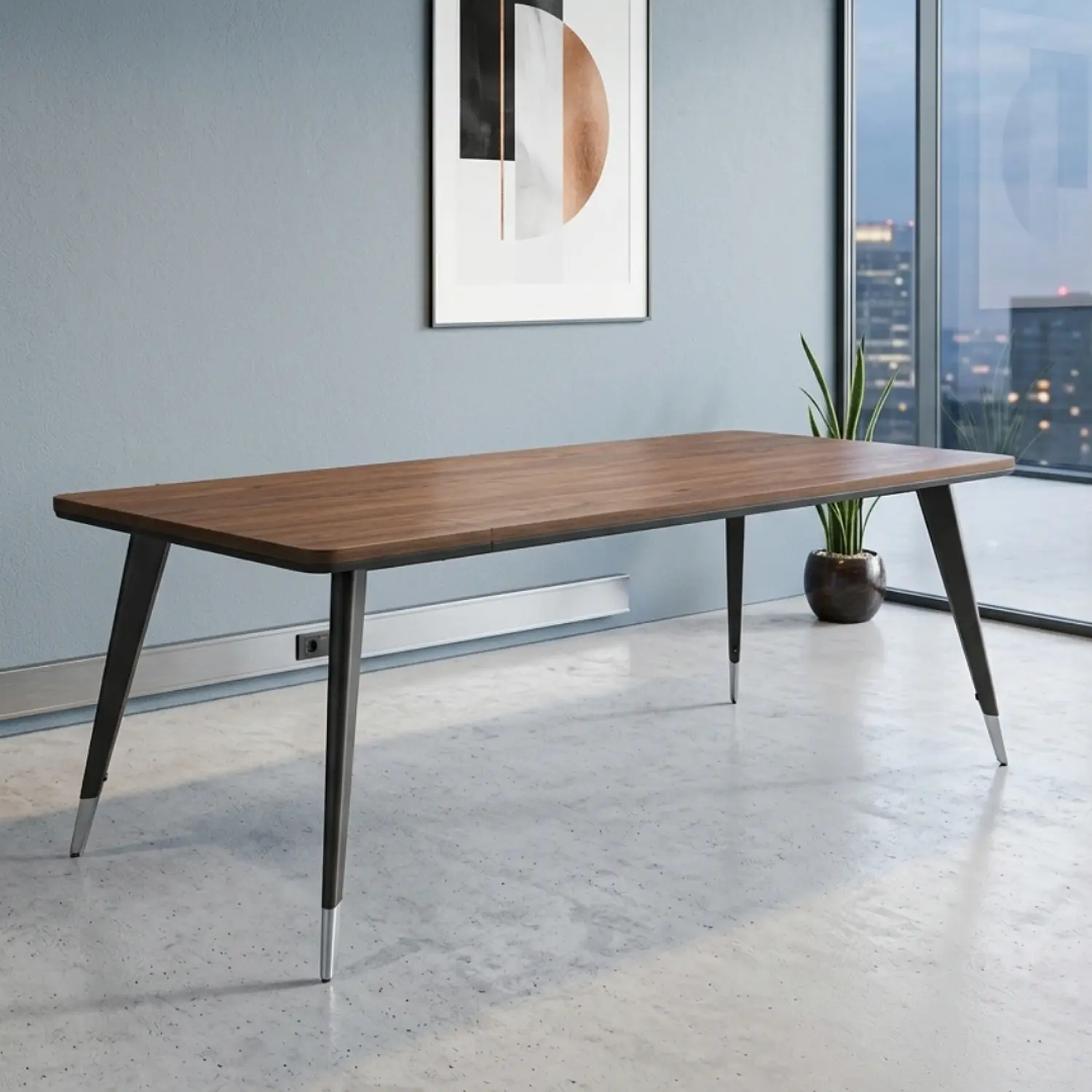 Mesa de Reuniones Rectangular de Madera Beige o Caoba Oscuro 5