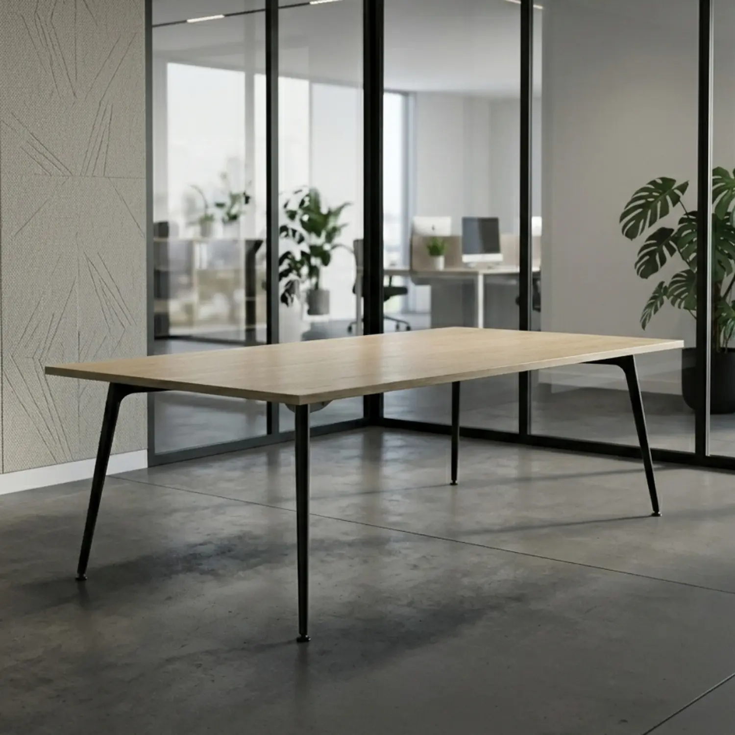 Mesa de Reuniones Rectangular de Madera Beige o Caoba Oscuro 1