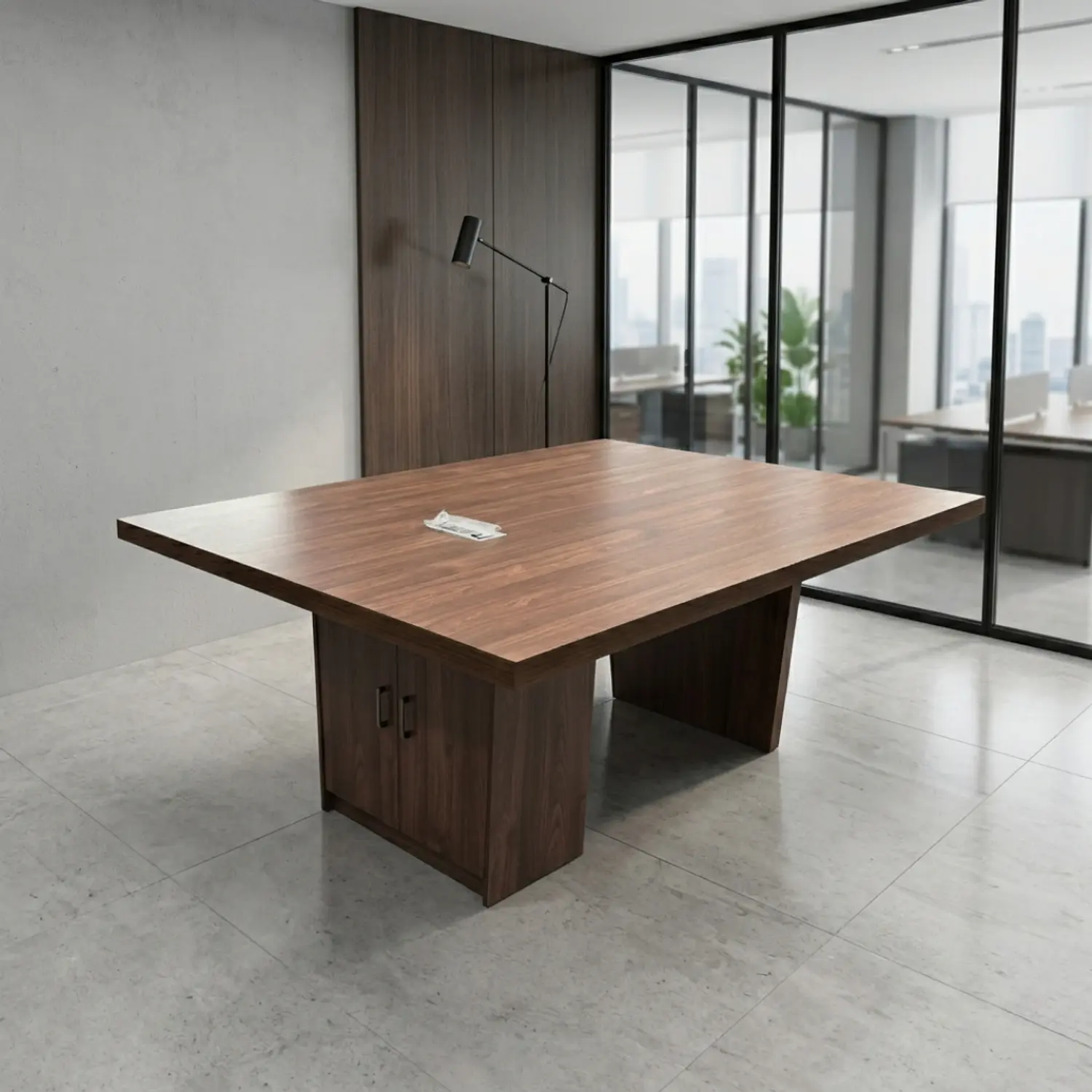 Mesa de Reuniones Rectangular en Madera Oscura con Cajones  2