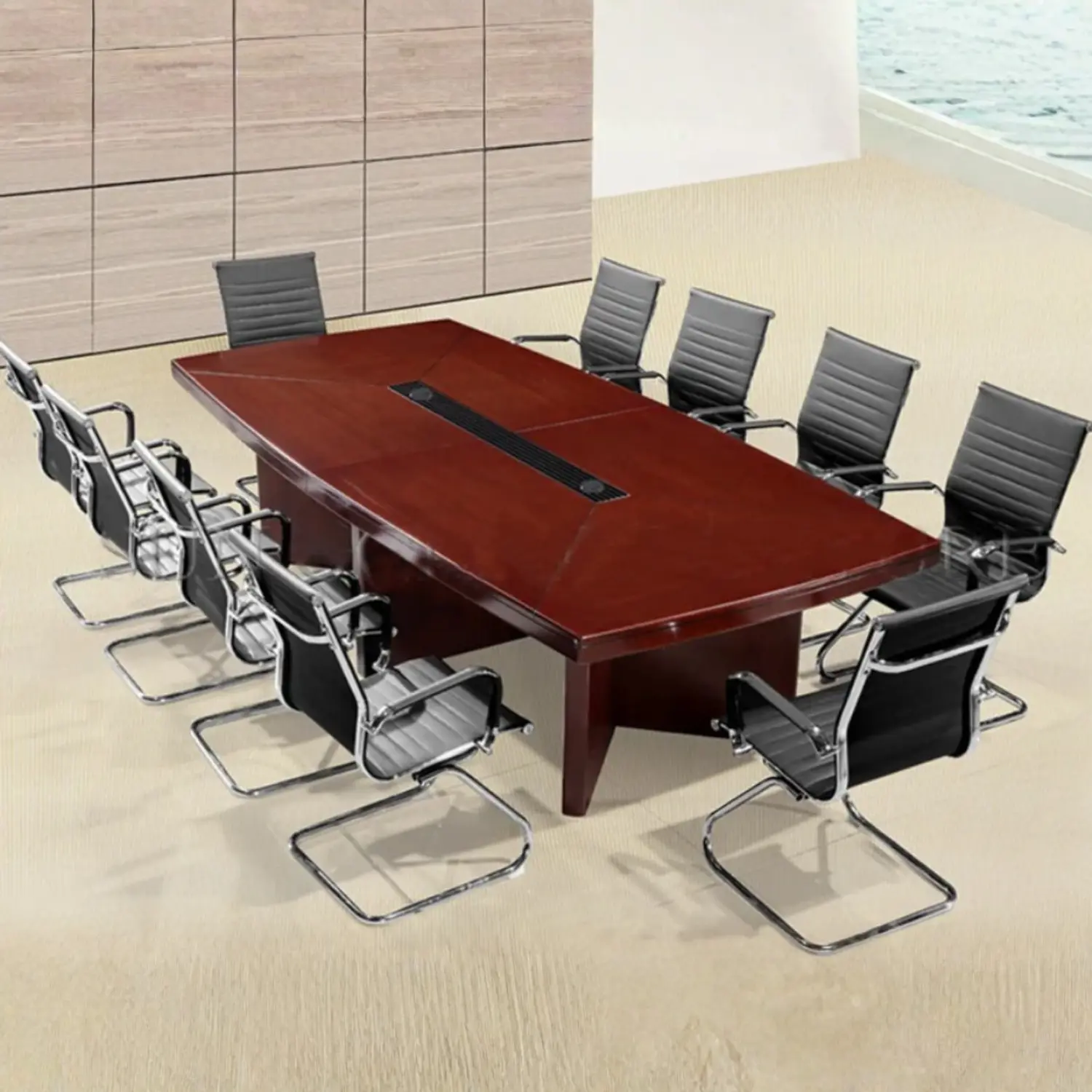 Mesa de Reuniones Rectangular de Madera para Oficina 11