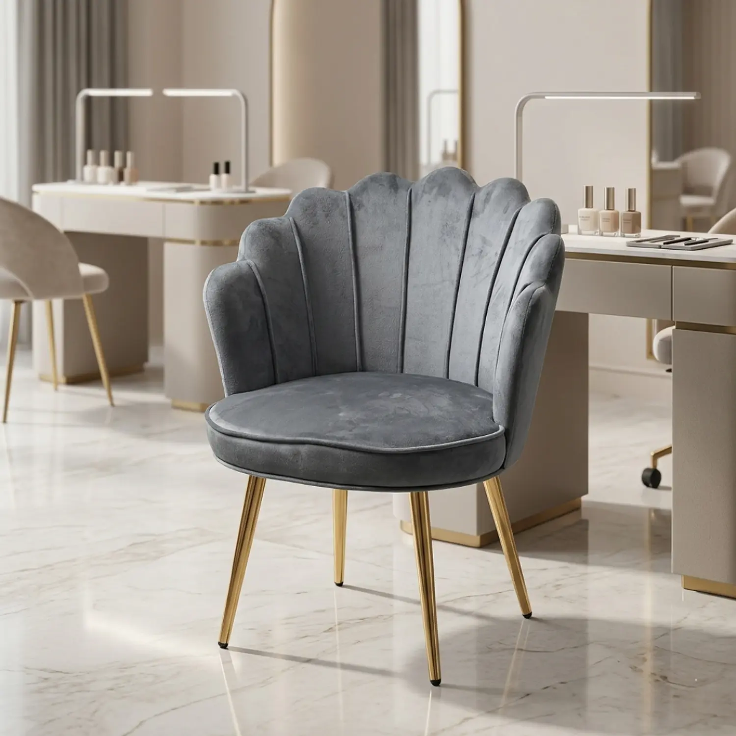 Silla Manicure Profesional Velvet Tipo Concha para Uñas y Salón de Belleza 1