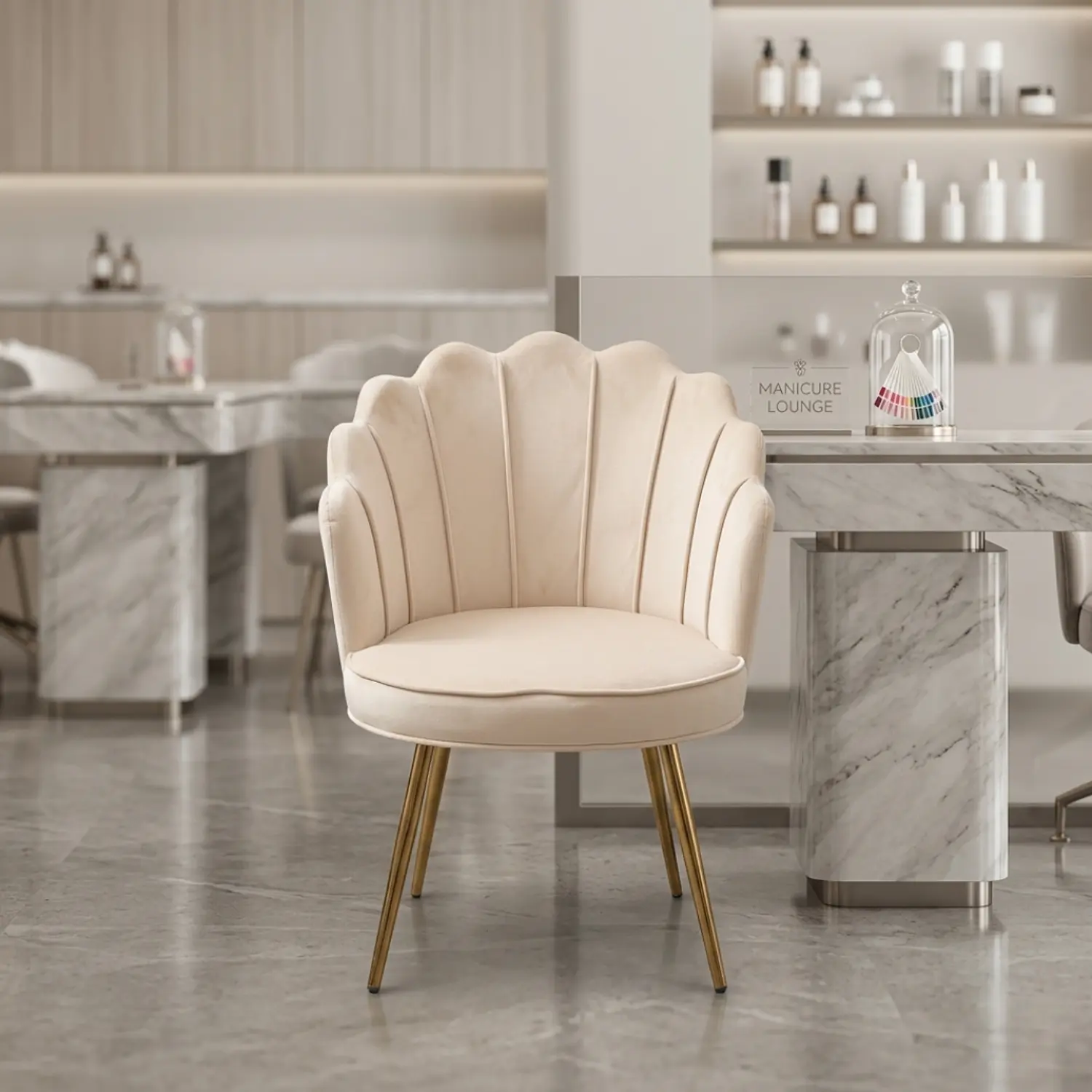 Silla Manicure Profesional Velvet Tipo Concha para Uñas y Salón de Belleza 14