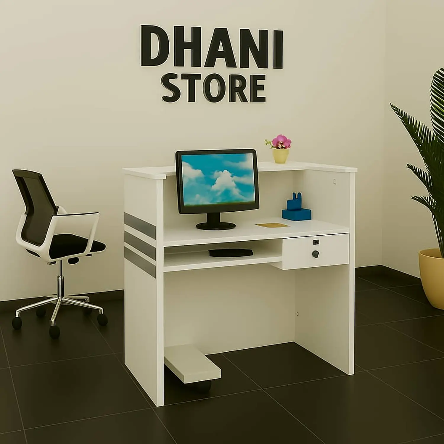 Mostrador de Recepción Moderno Blanco 120 cm para Oficina 9