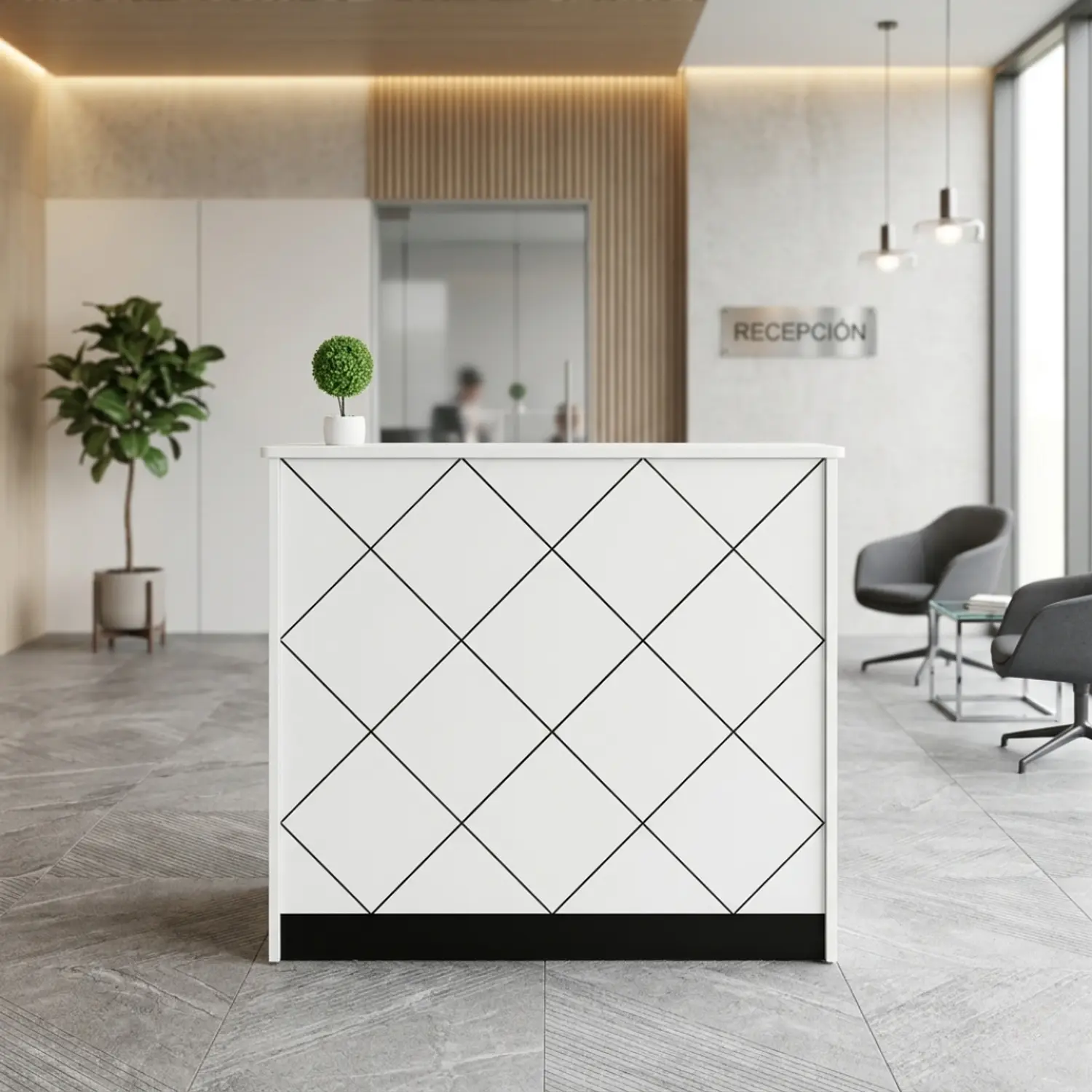 Mostrador de Recepción Blanco con Diseño Rombo Moderno 4