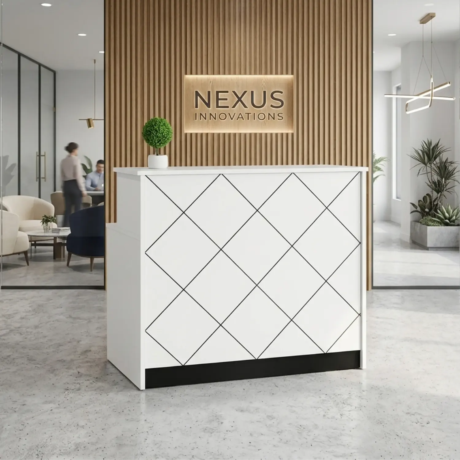 Mostrador de Recepción Blanco con Diseño Rombo Moderno 2