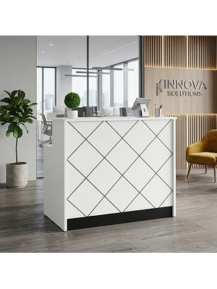 Mostrador de Recepción Blanco con Diseño Rombo Moderno