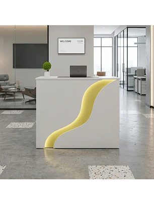 Mostrador de Recepción Blanco 80 cm con Detalle Dorado para Oficina y Atención al Cliente