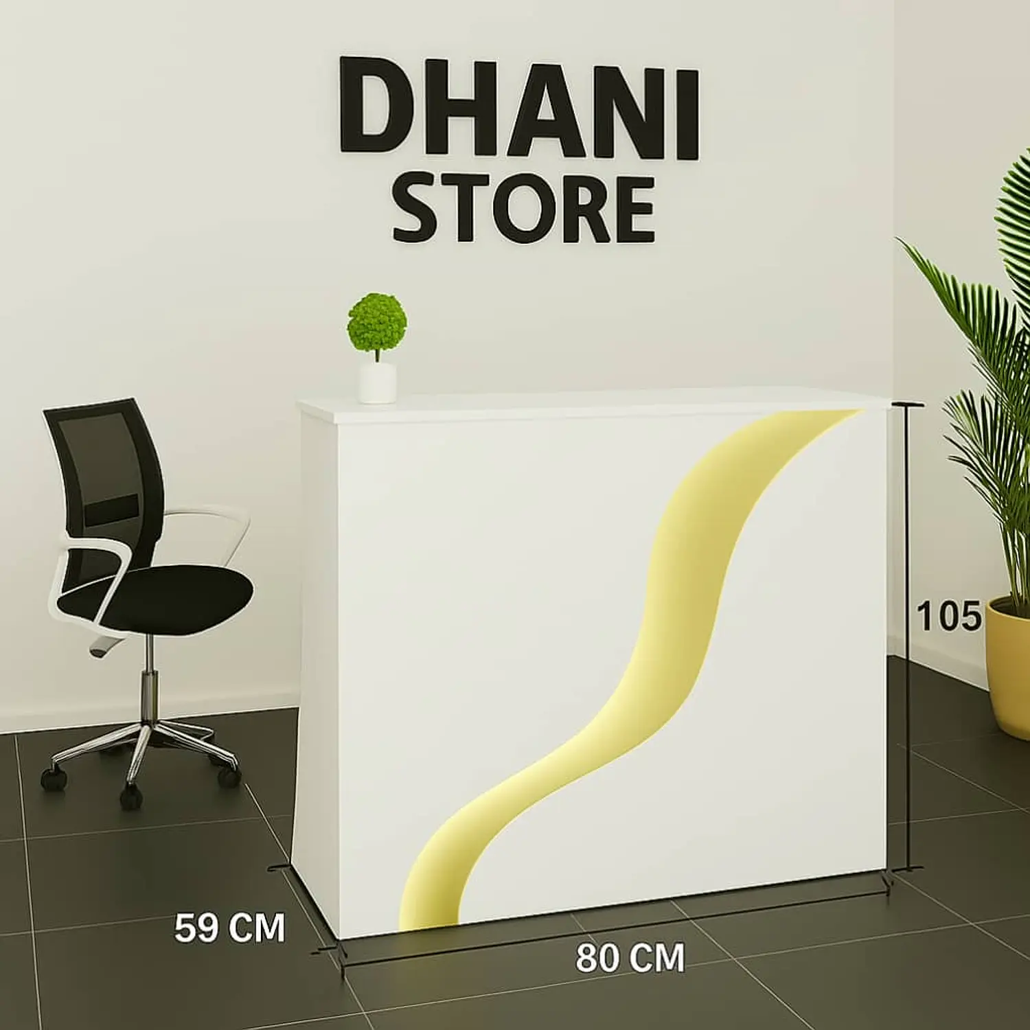 Mostrador de Recepción Blanco 80 cm con Detalle Dorado para Oficina y Atención al Cliente 2