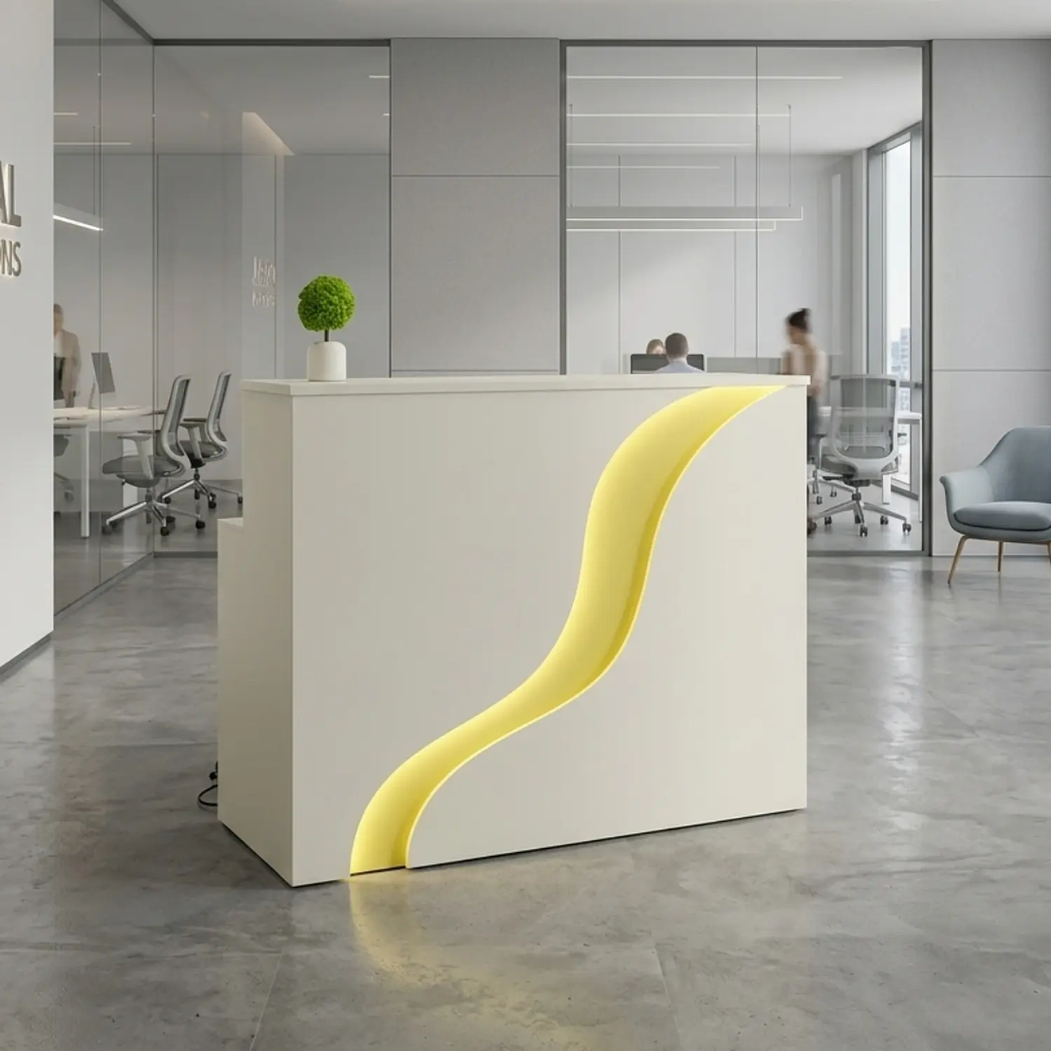 Mostrador de Recepción Blanco 80 cm con Detalle Dorado para Oficina y Atención al Cliente 4