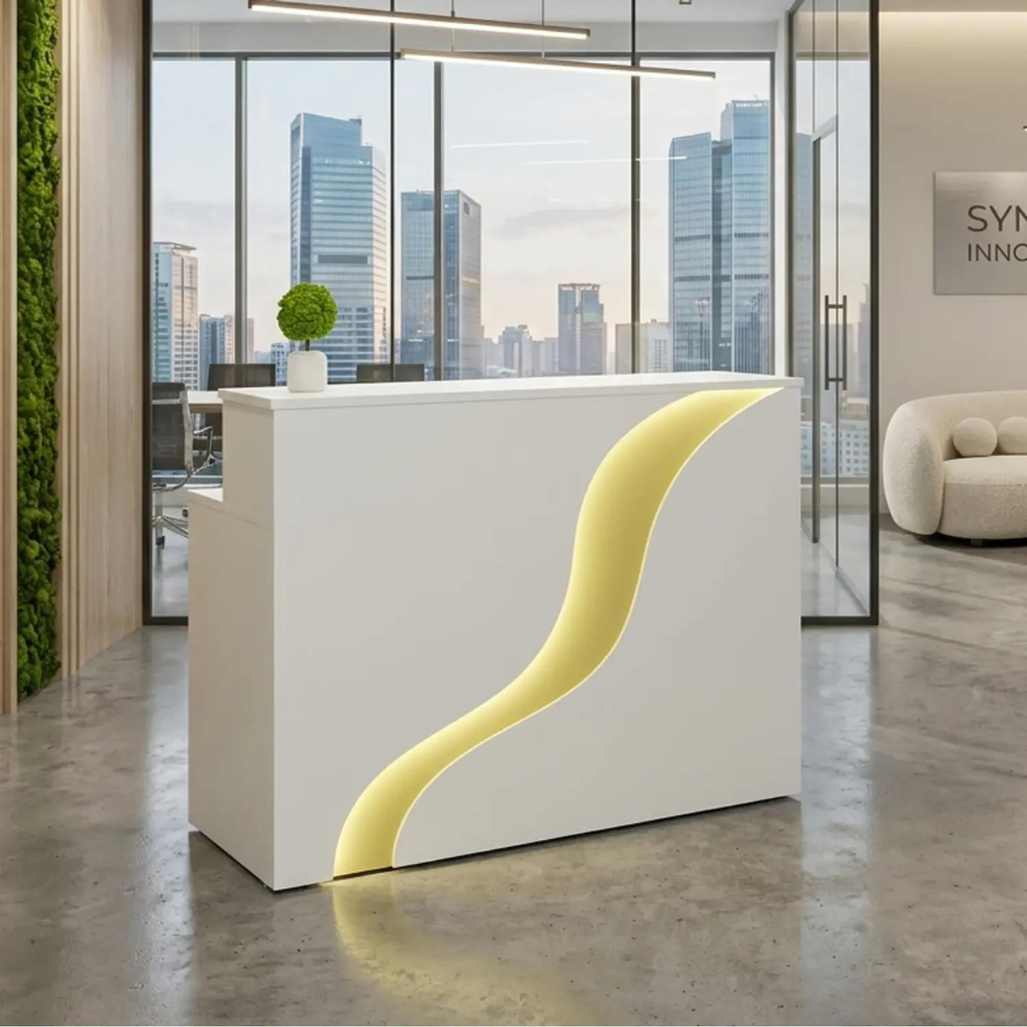 Mostrador de Recepción Blanco 80 cm con Detalle Dorado para Oficina y Atención al Cliente 6