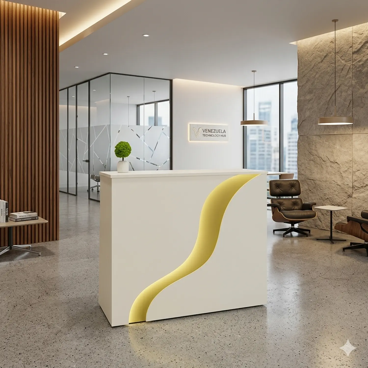 Mostrador de Recepción Blanco 80 cm con Detalle Dorado para Oficina y Atención al Cliente 5